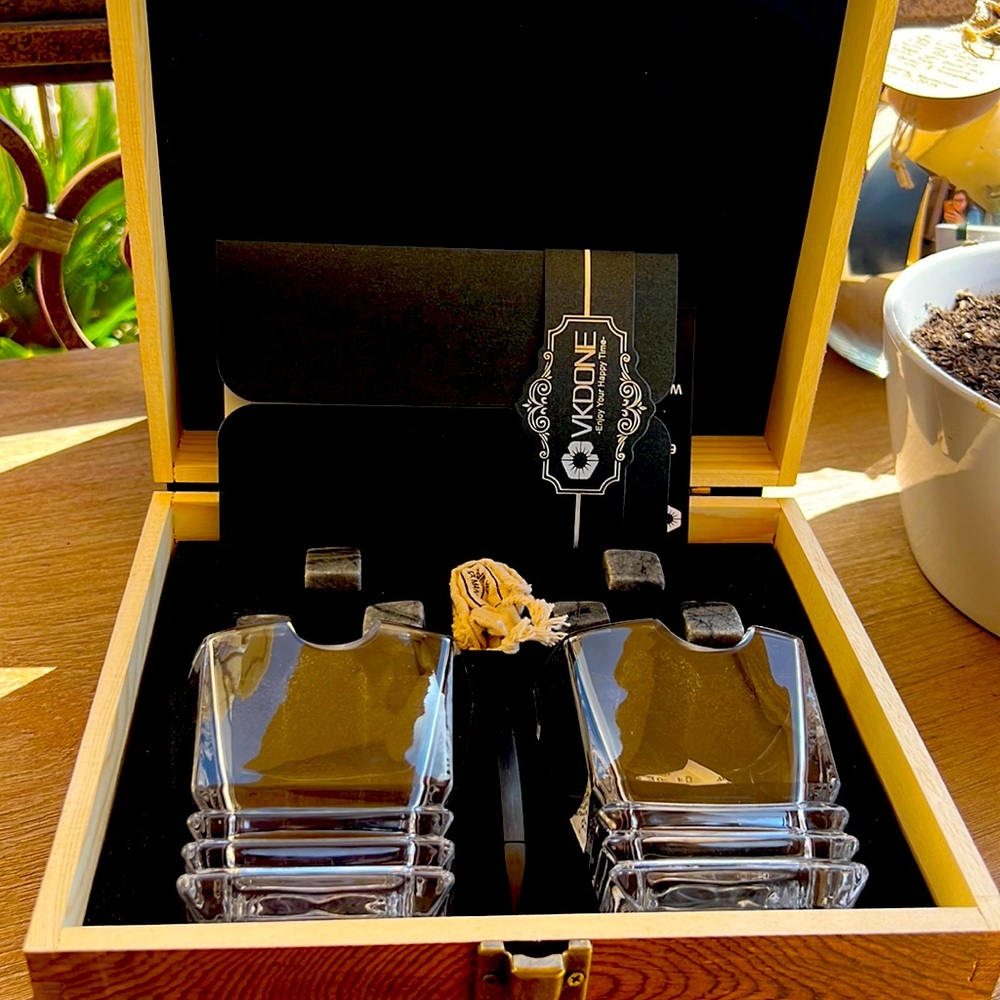 Whiskey glass set with cigar holder and ice stones great gift for Father’s Day.
